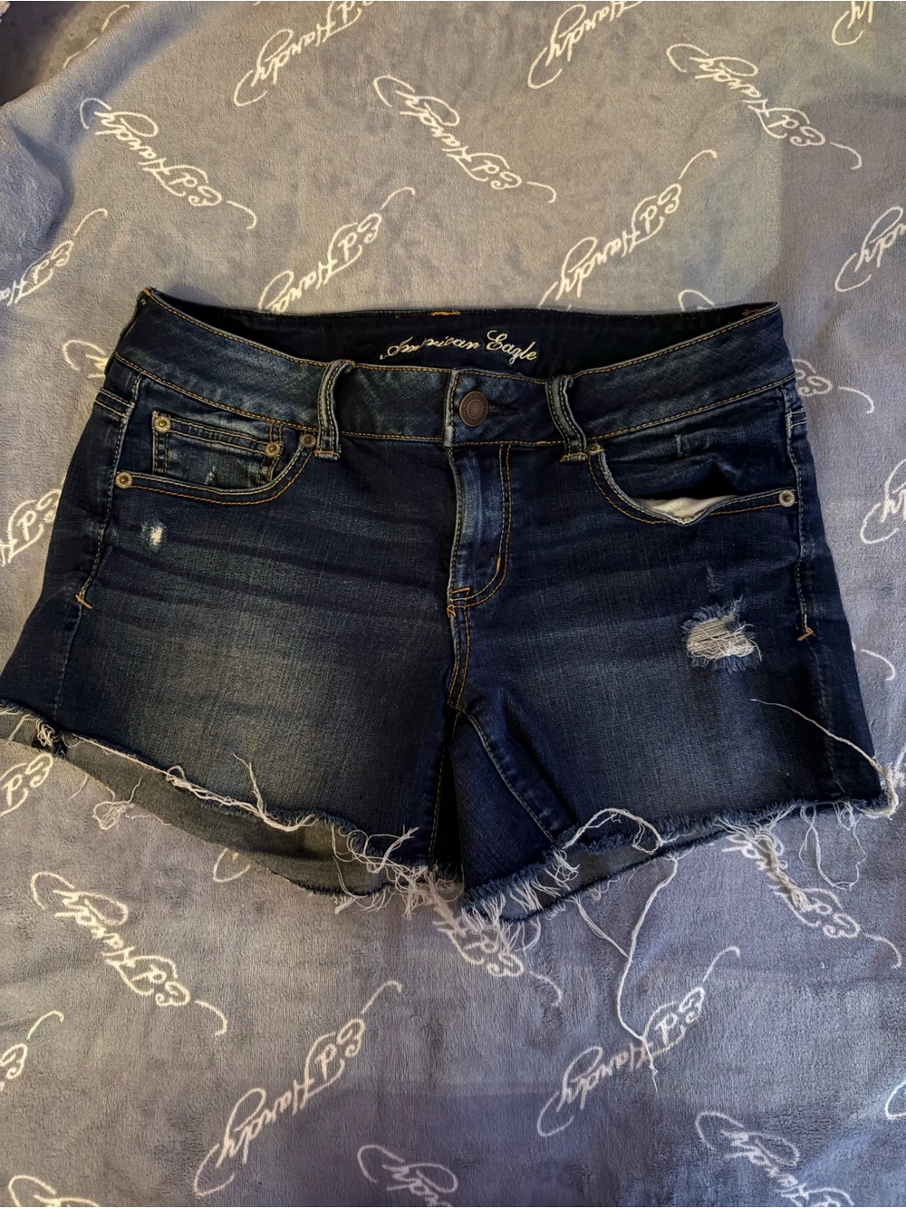American Eagle Outfitters Dark Blue Distressed Denim Cutoff Shorts